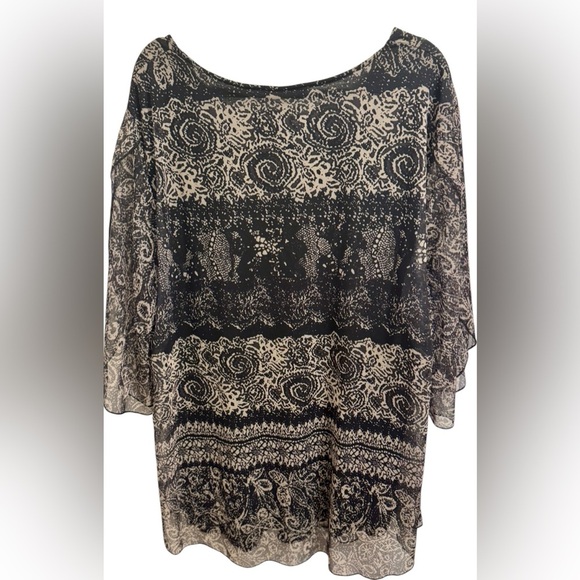 SESE CODE Women's Black and Tan Flutter Sleeve Blouse – Size 3XL FLowy Lined - Picture 3 of 11